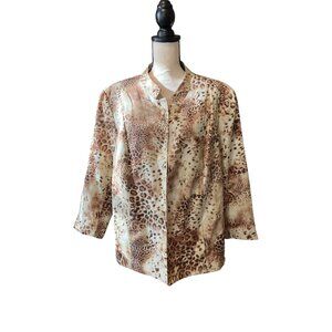 Kim Rogers Womens Blazer  Jacket  22W Animal Print Open Front 3/4 Sleeve Mobwife
